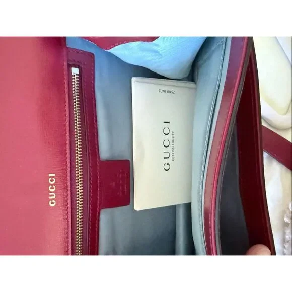 Gucci Logo Suede Flap GG Ring Logo Torchon Crossbody Bag Red Women's OS